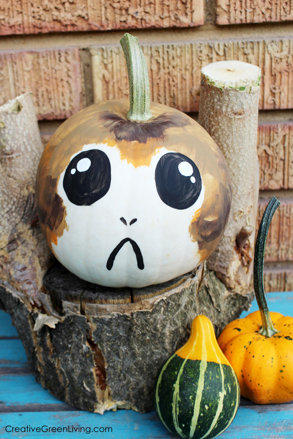 DIY painted porg Halloween pumpkin (via www.creativegreenliving.com)