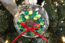 DIY clear Christmas ornaments with wreaths of rhinestones