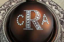 DIY monogram Christmas ornaments with rhinestones
