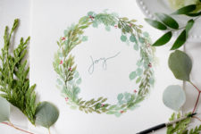 DIY watercolor Christmas wreath card or artwork