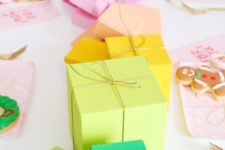 DIY rainbow gift box table runner for Christmas
