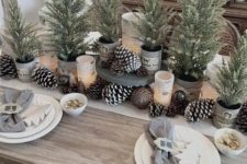 cute rustic table setting for neutral Christmas celebration