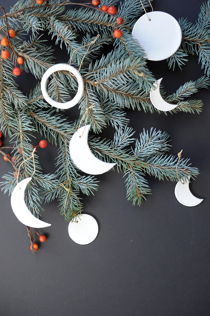 DIY moon phase clay Christmas ornaments