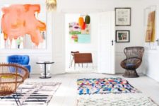 23 a bright open layout in bold colors and prints here and there that create an ambience