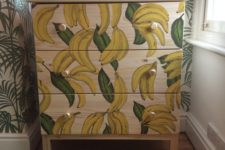 26 an IKEA Tarva hack with painted bananas and gold knobs is a playful and whimsy item for storage