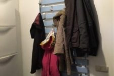 IKEA Sultan Lade bed slats painted blue and turned into a comfy and very easy entryway coat rack