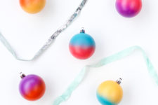 DIY color blocked spray painted Christmas ornaments