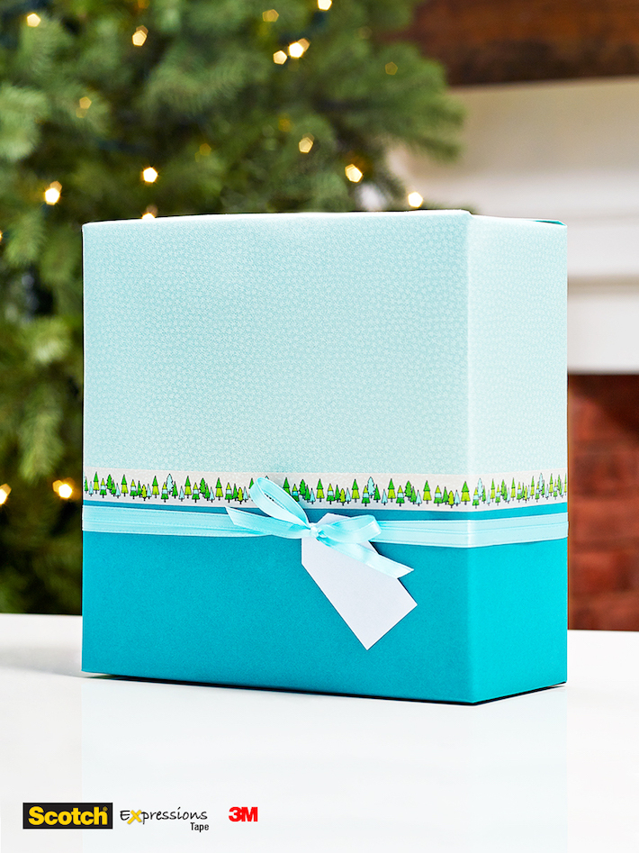 DIY color block gift wrapping in two bold colors