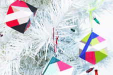 DIY color block Christmas ornaments with bright tape