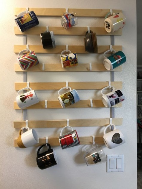 take a Luröy slatted bed base and Sunnersta hooks and make a comfortable mug organizer for your kitchen or home drink station