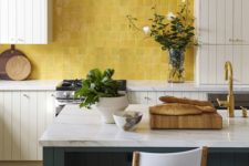 22 a mustard tile kitchen backsplash stands out in a neutral kitchen and makes it really wow