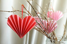 DIY pleated red and pink Valentine heart ornaments