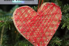 DIY string art heart Valentine ornaments
