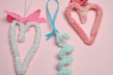DIY pastel and frosted yarn Valentine ornaments