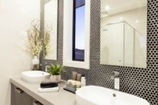 09 black penny tiles with white grout look bold and eye-catchy and contrast the white items here