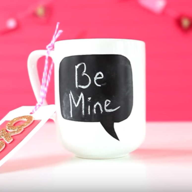 DIY Valentine's Day mug with a chalkboard part (via blitsy.com)