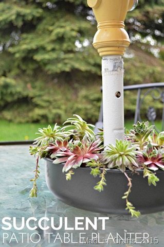 DIY succulent patio table planter with an umbrella (via madincrafts.com)