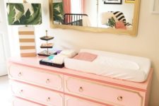 06 IKEA Malm dresser with coral paint, trim and ring pulls as a stylish mid-century modern changing table