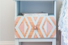 07 an IKEA Tarva nighstand makeover with bright tribal patterns and in pale blue for a boho space