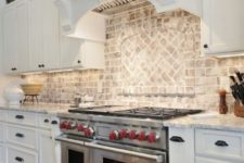 07 red brick was whitewashed here to make the look softer and match the white kitchen with stone countertops
