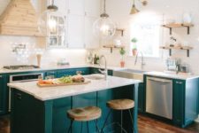12 teal is a very chic option for a kitchen, it will definitely raise your mood every time you come in
