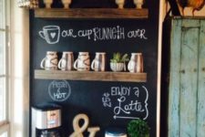 08 a home mini tea nad coffee bar with a chalkboard wall to mark what you are offering to your family today