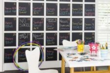 10 a bright home office with a large chalkboard calendar and colorful chalk to mark what to do