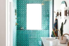 turquoise tiles makes a nice accent for a shower area