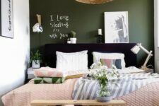 a dark green chalkboard wall makes the space more interesting and allows chalking on it