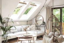 a cool boho attic living room design