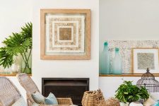 a bright living room with tropical decor