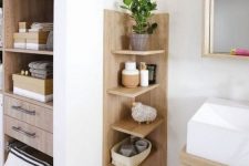 06 a comfortable wooden shelving unit with a base is ideal for a contemporary or minimalist bathroom