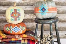 07 super cool and bright boho painted pumpkins will be nice decorations for both fall and Halloween