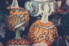 10 boho painted pumpkins can be used for decor both indoors and outdoors and look awesome