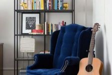 16 a stylish blue velvet wingback chair for adding a bright touch to the space and making it very stylish and chic