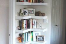 19 use a corner in your entryway to mount some open shelves and make use of this tiny space, too