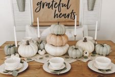 a modern fall tablescape in neutral tones