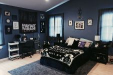 contemporary bedroom decorated for halloween