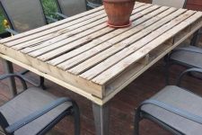 20 an outdoor pallet table with a rustic tabletop and metal legs is a stylish and cool rustic idea to rock