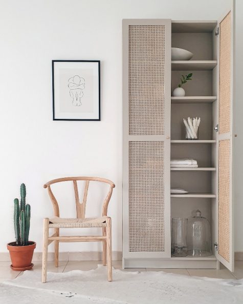 an IKEA Billy bookcase hack with new doors and cane webbing is super stylish and elegant