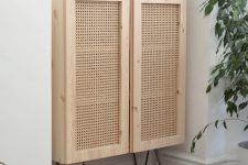 an IKEA Ivar cabinet hack with cane webbing and trendy hairpin legs is a stylish renovation