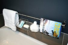 18 an Ikea Grundtal rail plus some containers can be used as a cool and simple shower caddy