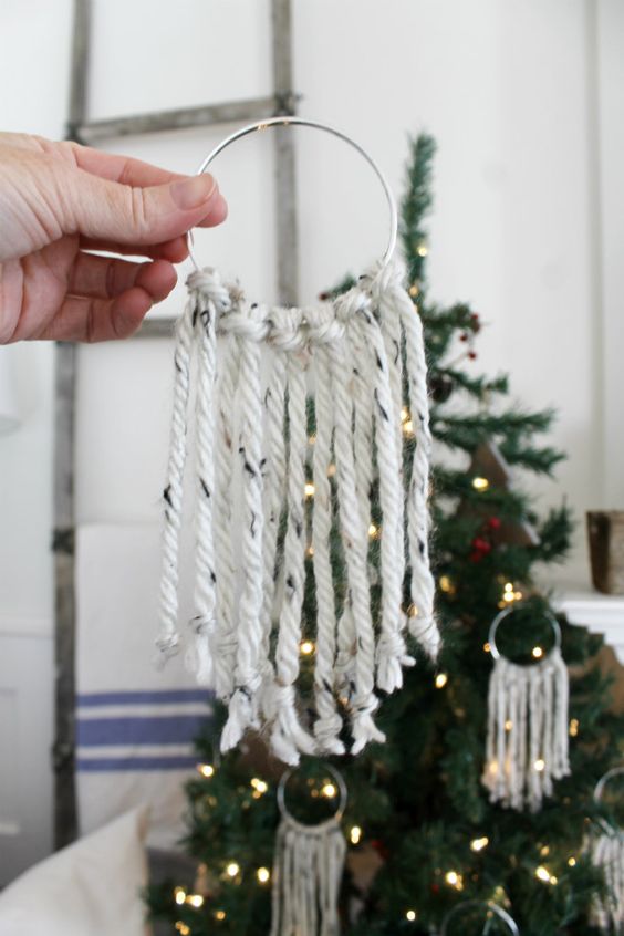 simple macrame Christmas ornaments shaped as wreaths can be made by you anytime, as many as you want