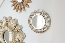 a decorative mirror hack using a small mirror, an IKEA HEAT trivet and some thumbtacks