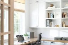 a practical home office with a floating desk