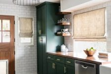 a cozy green and white kitchen design