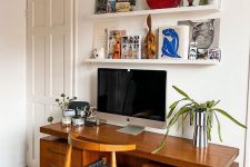a simple home office design with open shelves