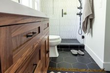a cute small bathroom design with stylish accents