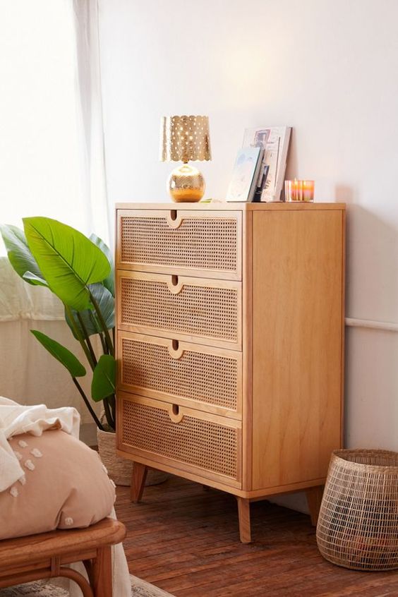 a stylish cane dresser is a lovely fit for a modern or boho bedroom, it looks more lightweight than a usual piece