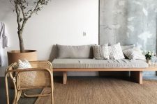 a living room with terrazzo flooring